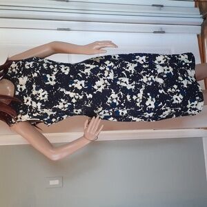 Erdem sleeveless colorful Knee Length dress with  leather neckline trim SZ 10